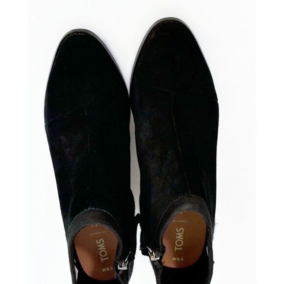 TOMS Black Loren Suede Wool Blend Stacked Heel Ankle Bootie Womens 8.5 - Picture 9 of 12